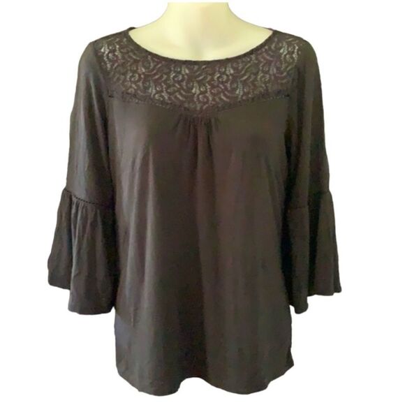 White House Black Market Black Lace Bell Sleeve Top — Size XS - Picture 2 of 6